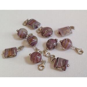 Lavender Glass Bead Bracelet Charms - Set of 10 with Sterling silver